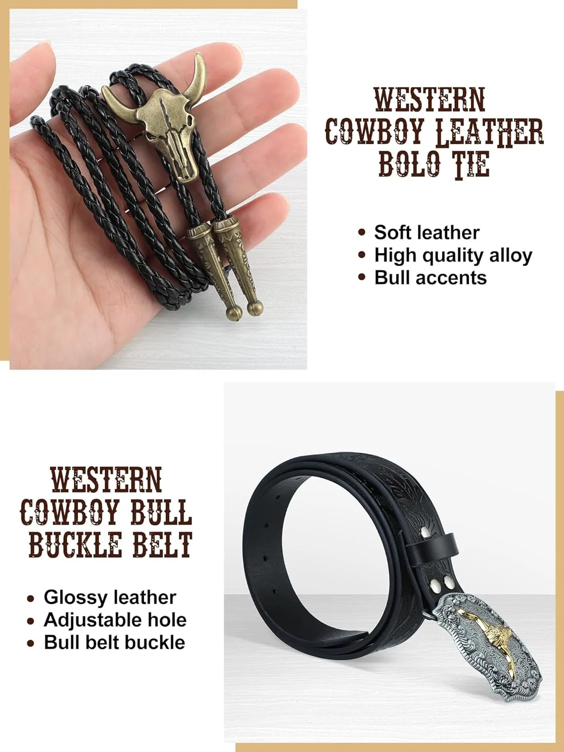 4 Pcs Western Outfits for Men Cowboy Suede Leather Vest Hat Necktie Buckle Belt for Halloween Costume Party