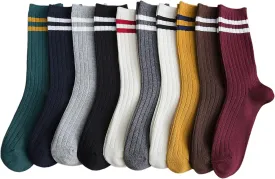 ACCFOD Womens Striped Crew Socks 5-10 Pairs Cute Retro Long Socks Vintage Fun Fashion Athletic Aesthetic High Socks for Women