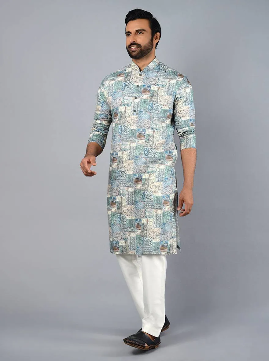 Beige & Teal Blue Kurta | TULA