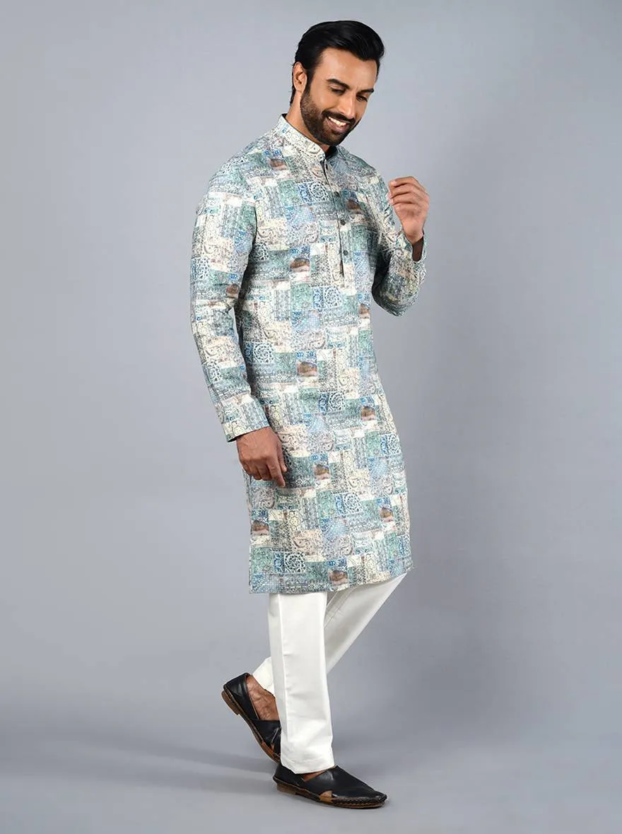Beige & Teal Blue Kurta | TULA