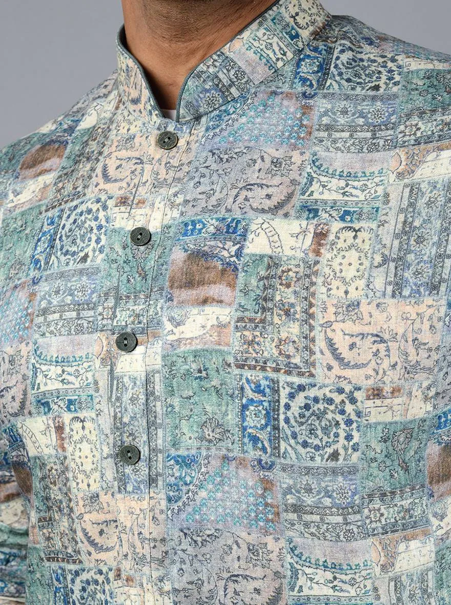 Beige & Teal Blue Kurta | TULA