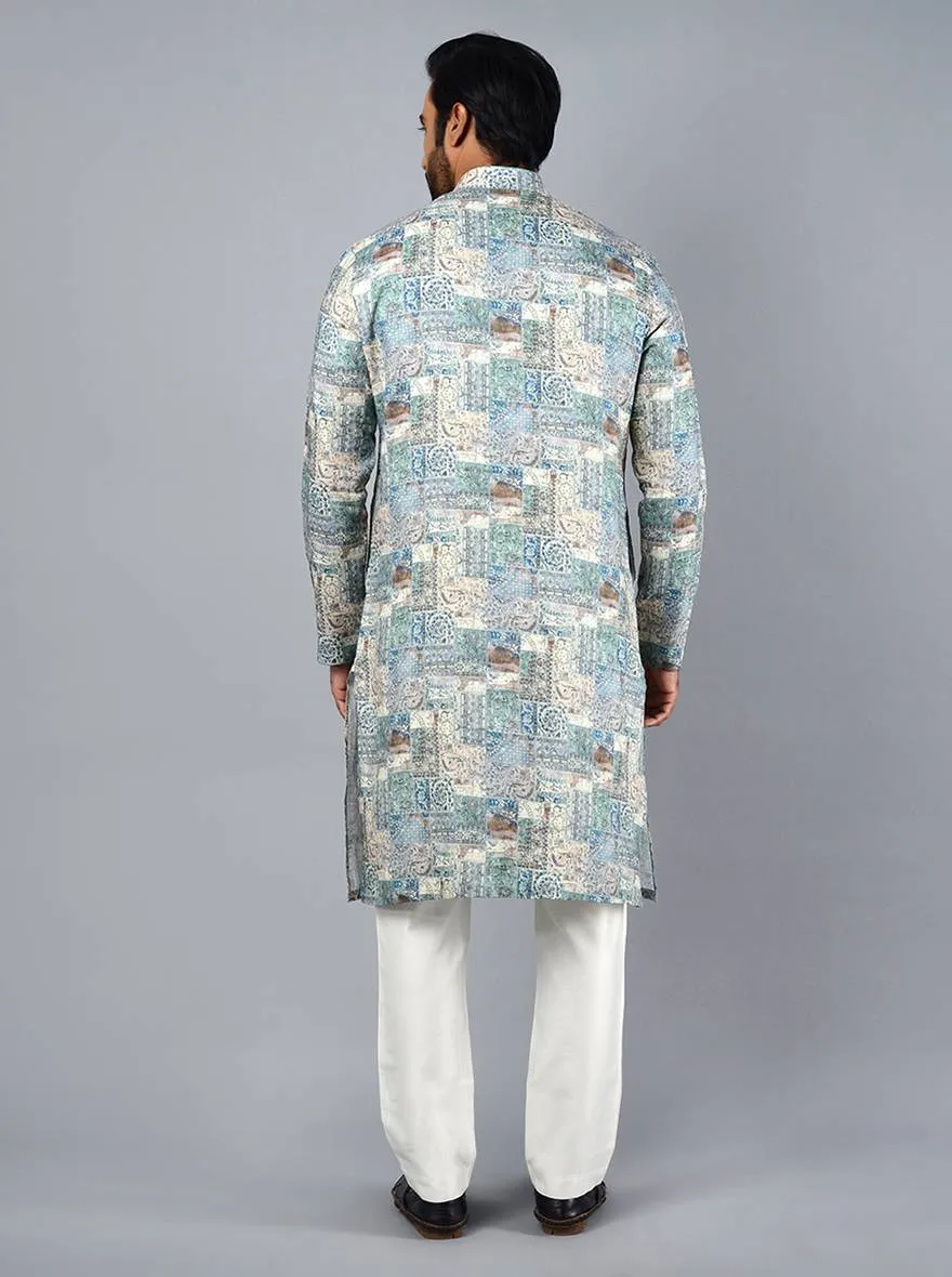 Beige & Teal Blue Kurta | TULA
