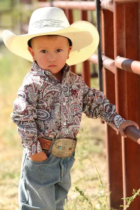 Cinch Boys Baby Paisley Print Button Down Western Shirt - Burgandy/Aqua/Brown - MTW7062289
