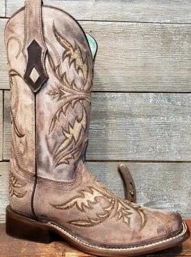 Corral tobacco embroidered square toe C3905