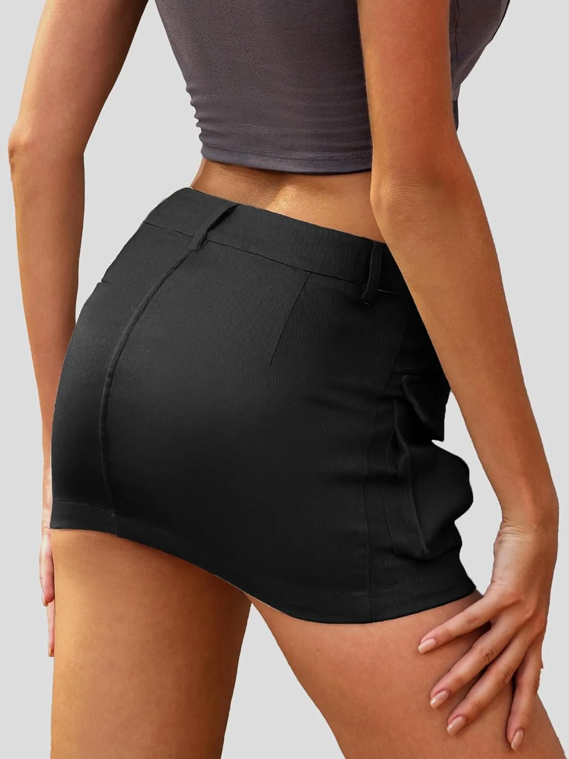 ELLEVEN High Stretchy Cargo Skirt for Women, Low Waist Y2k Mini Skirt Cute Denim Skirt with Pockets