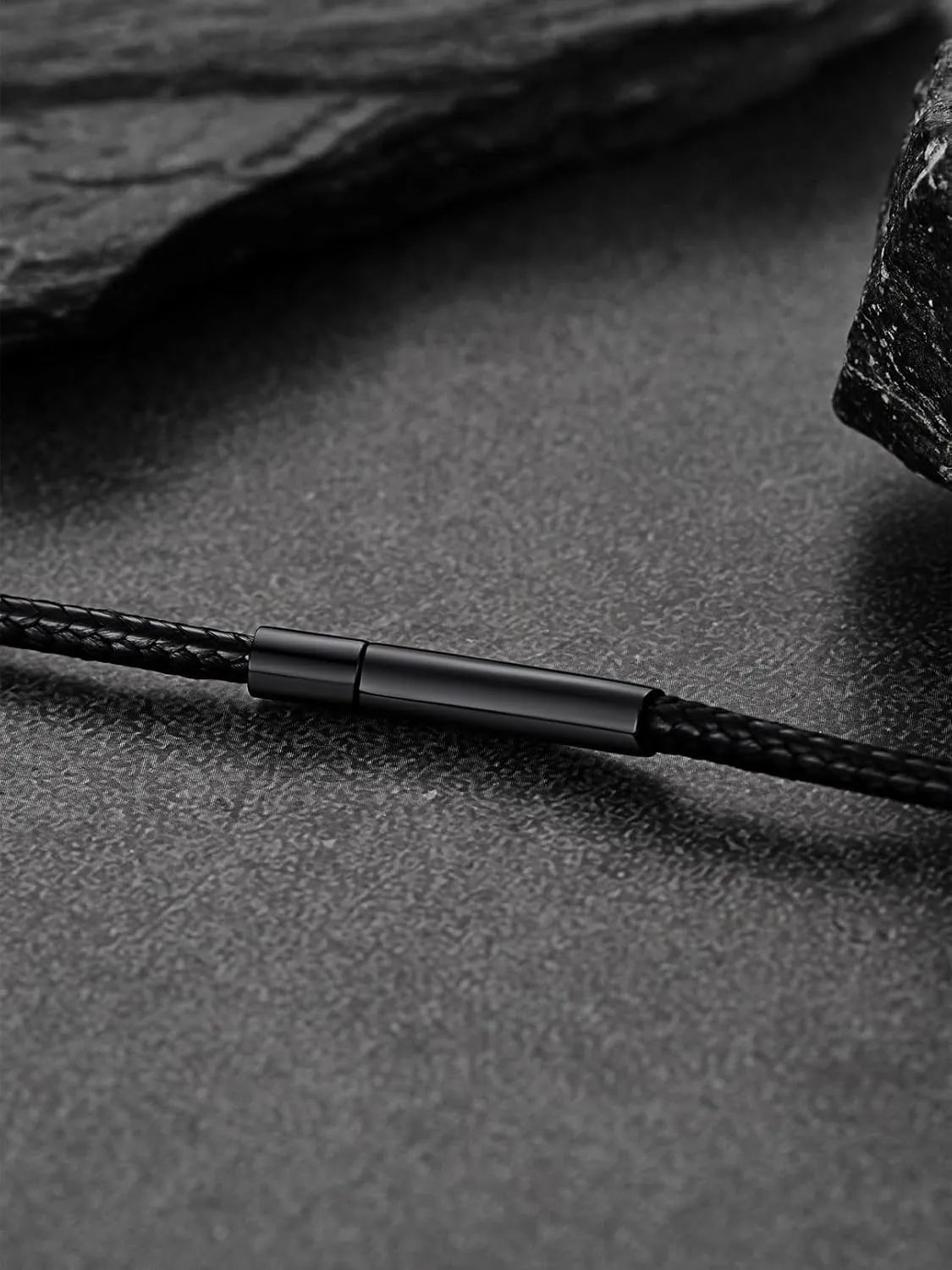 FaithHeart Braided Leather 2MM/3MM Necklace Cord for Men with Stainless Steel Snap Clasp, Waterproof Woven Wax Rope Chain for Pendant with Delicate Gift Box
