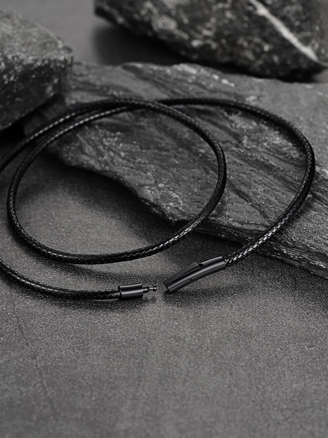 FaithHeart Braided Leather 2MM/3MM Necklace Cord for Men with Stainless Steel Snap Clasp, Waterproof Woven Wax Rope Chain for Pendant with Delicate Gift Box