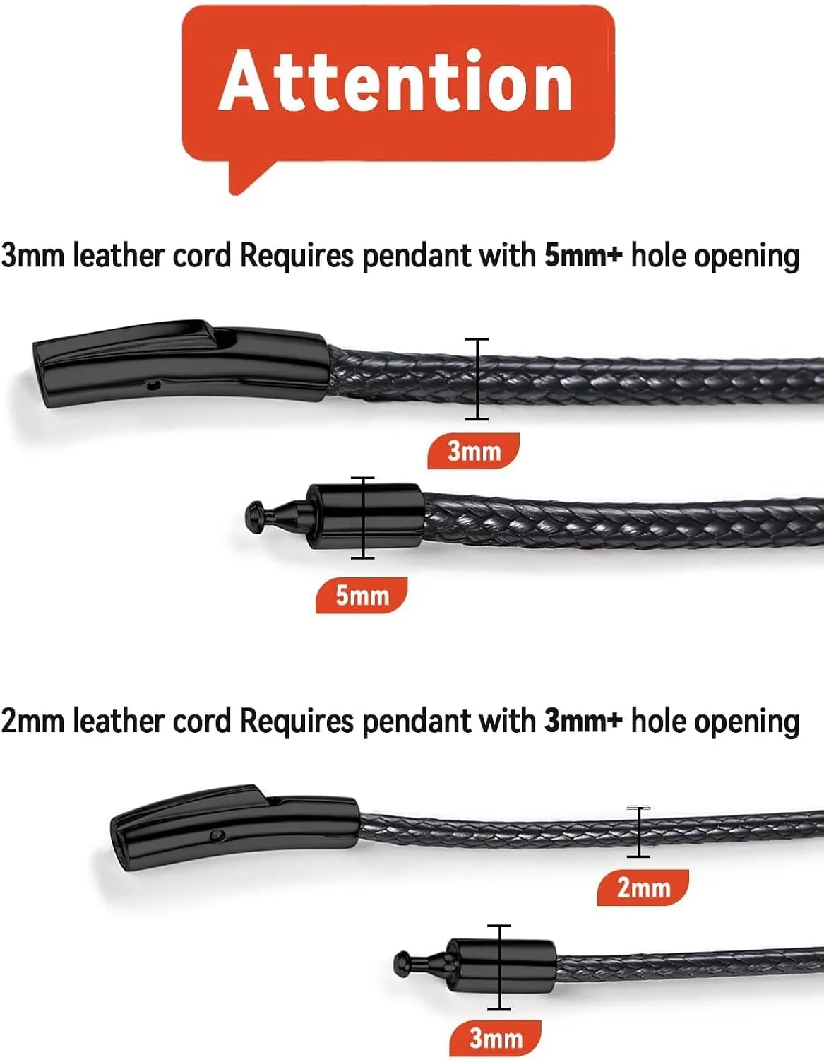 FaithHeart Braided Leather 2MM/3MM Necklace Cord for Men with Stainless Steel Snap Clasp, Waterproof Woven Wax Rope Chain for Pendant with Delicate Gift Box