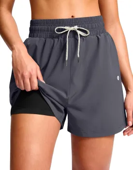 G Gradual Women's Swim Shorts 4" Quick Dry Board Shorts with Boxer Liner Deep Pockets Trunks for Water Fun, Beach, Surf, Pool