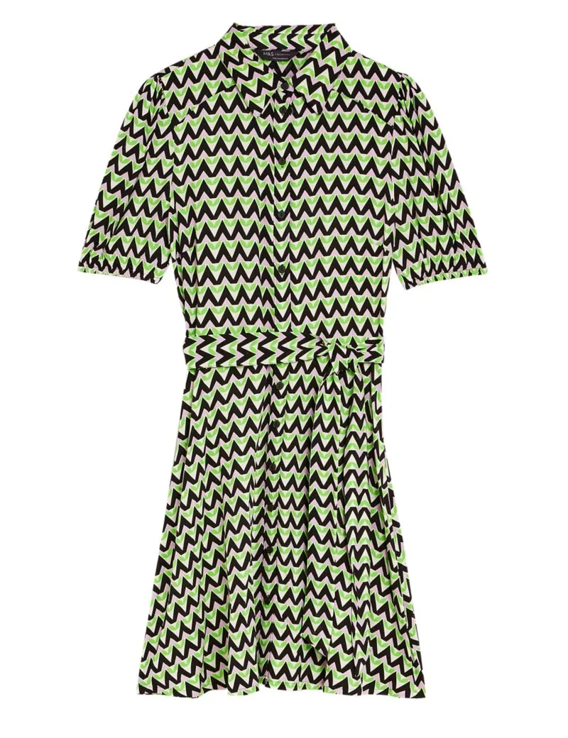 Geometric Belted Mini Shirt Dress
