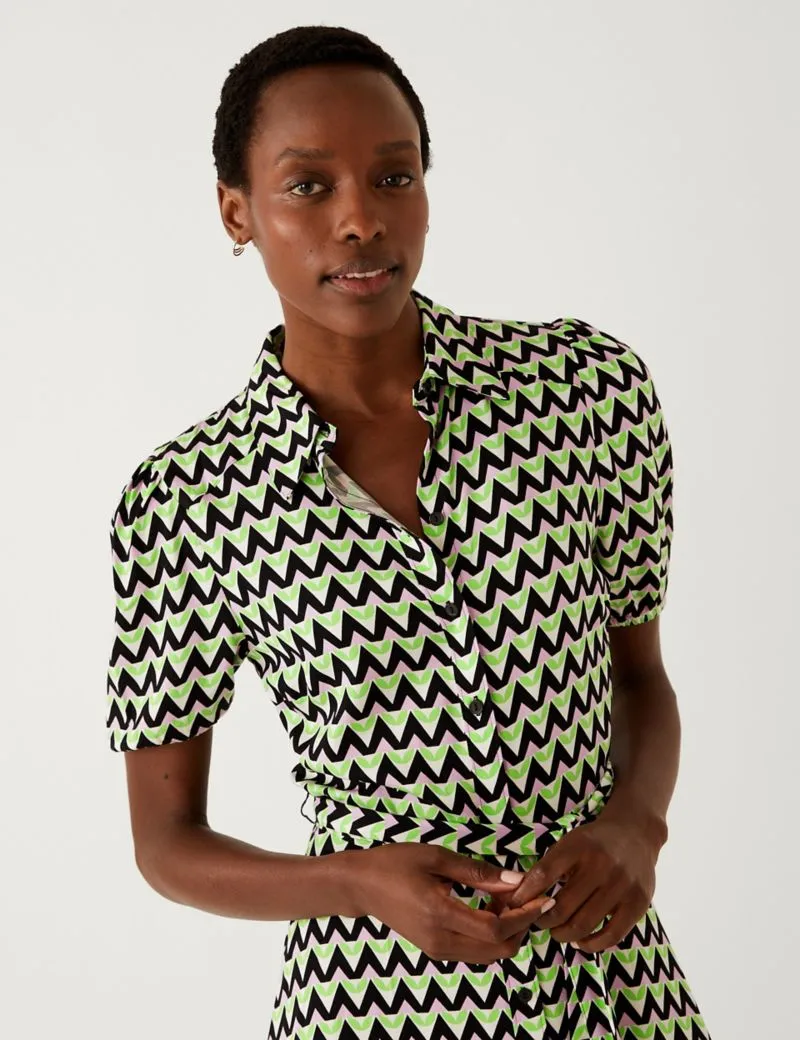 Geometric Belted Mini Shirt Dress