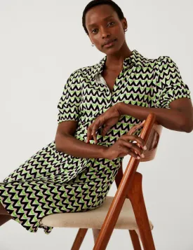 Geometric Belted Mini Shirt Dress