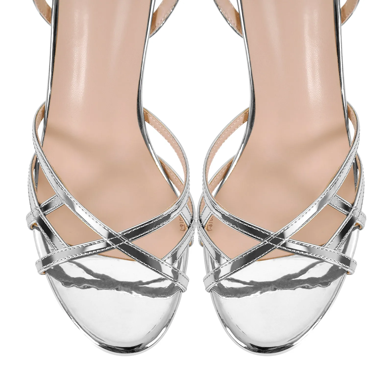 Gold Round Toe Ankle Strap Stiletto Sandals