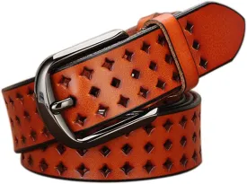 Hollow Leather Belts for Women, Soft Leather Womens Belts with Pin Buckle