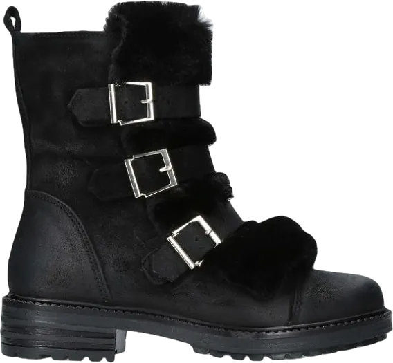 Kurt Geiger Black Fur Trim Low Heel Biker Boots BNIB UK 2 EU 35 👠