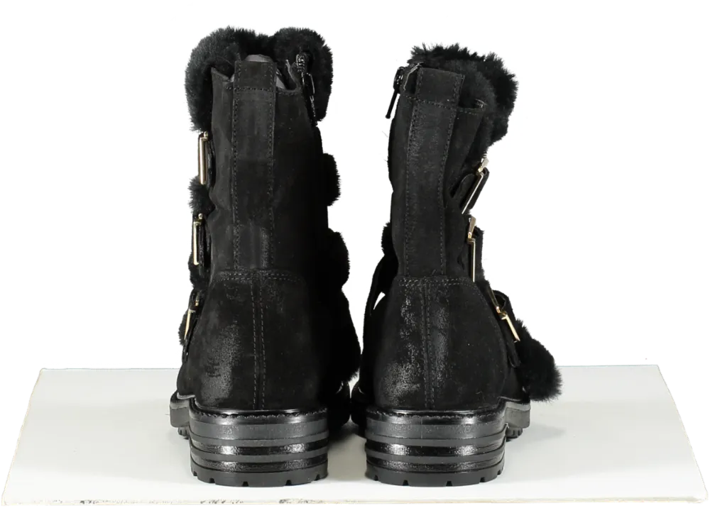 Kurt Geiger Black Fur Trim Low Heel Biker Boots BNIB UK 2 EU 35 👠
