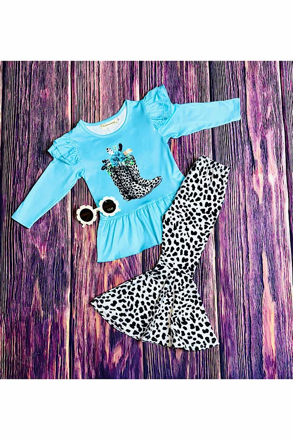 Light blue, boots & gray cheetah 2pc set XCH0015-6H
