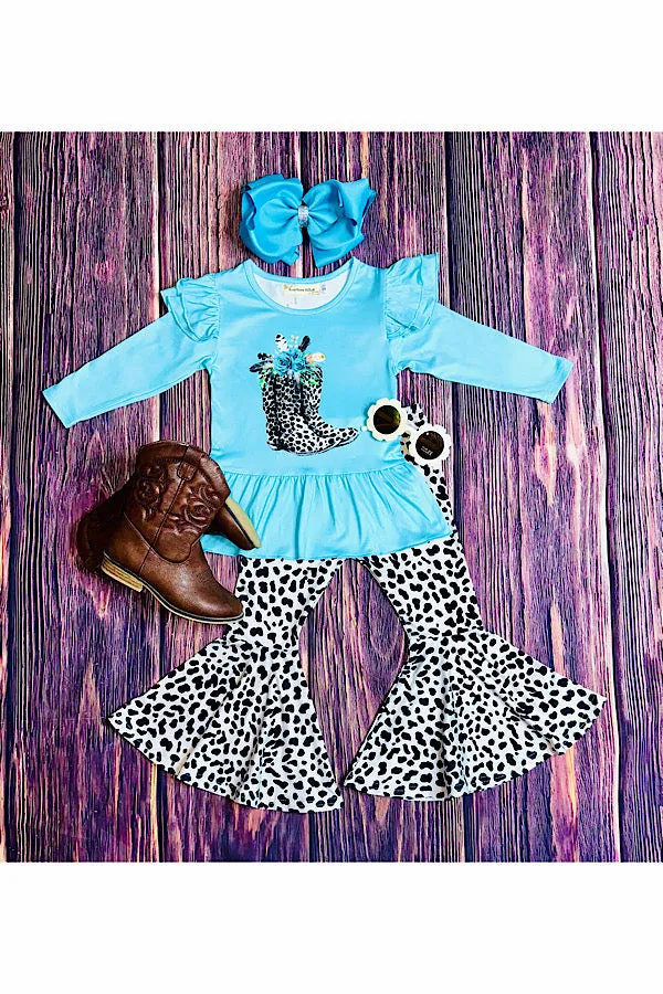 Light blue, boots & gray cheetah 2pc set XCH0015-6H