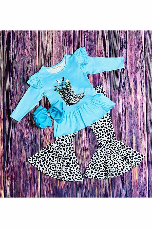 Light blue, boots & gray cheetah 2pc set XCH0015-6H