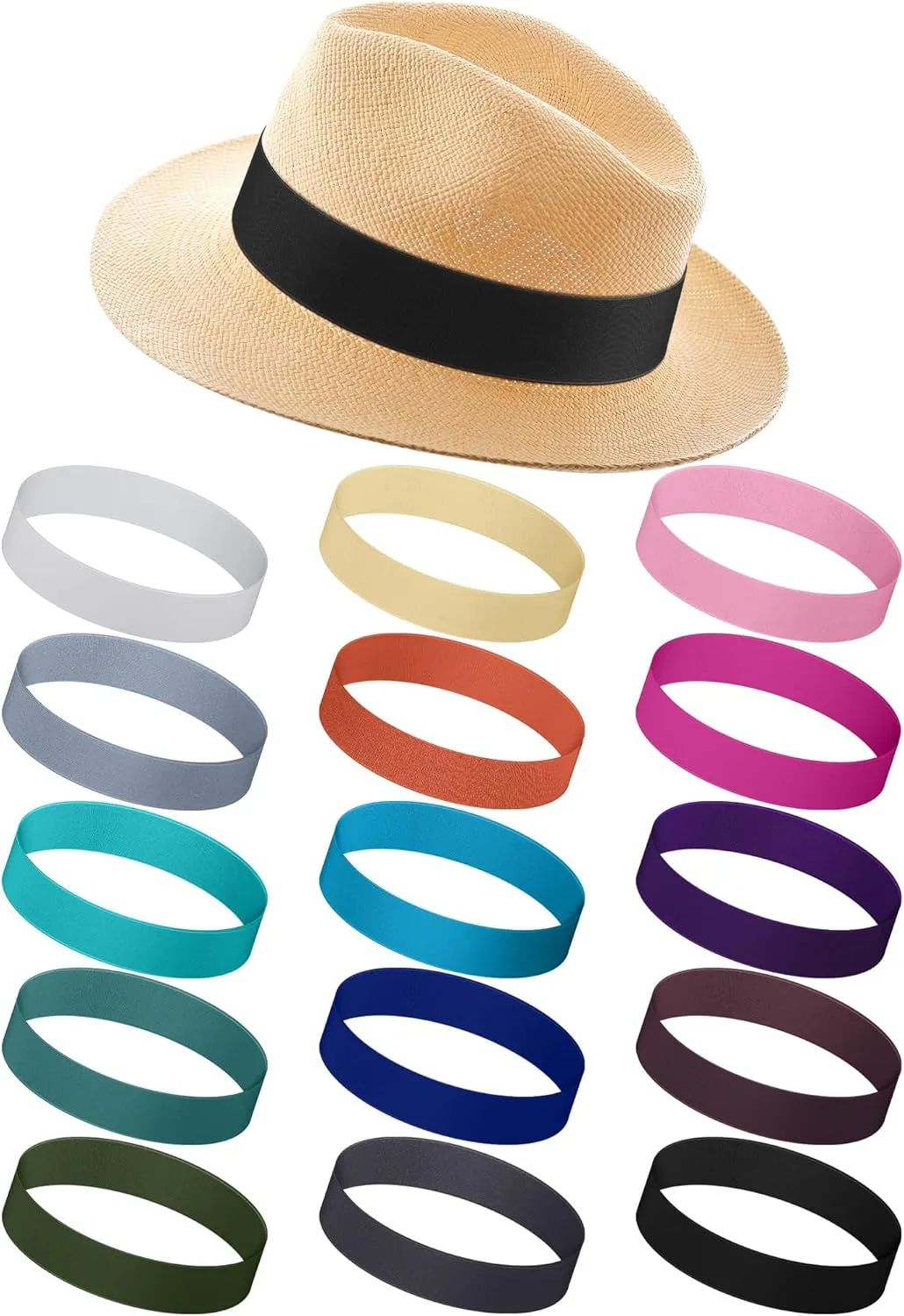 Liitrsh 15 Pcs Hat Band Stretchable Ribbon for Panama, Western Cowboy, Straw Hats - Accessories for Women and Men