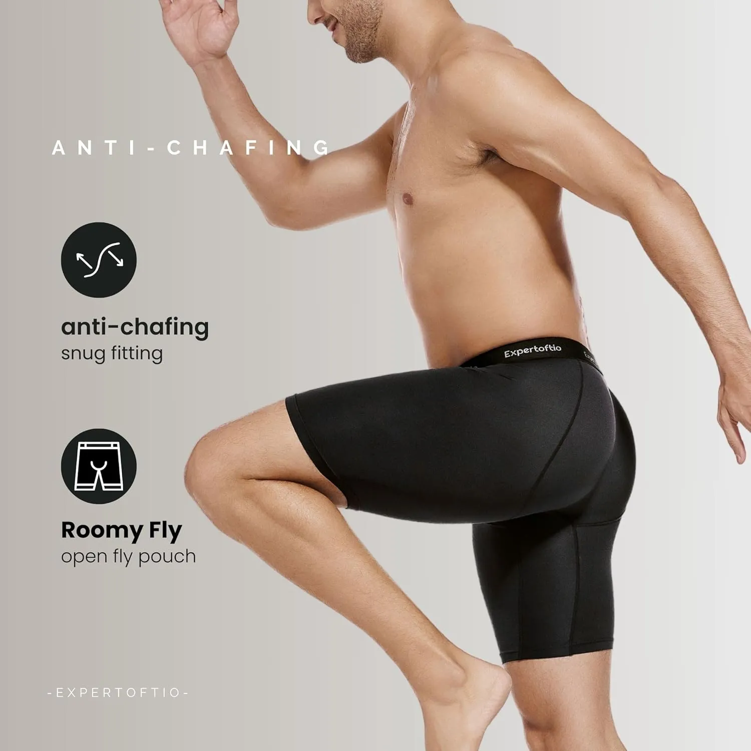 Men's Underwear 9 Inch Long Leg Boxer Briefs for Men, Performance, Moisture Wicking Pack, Anting Chafing, Fly