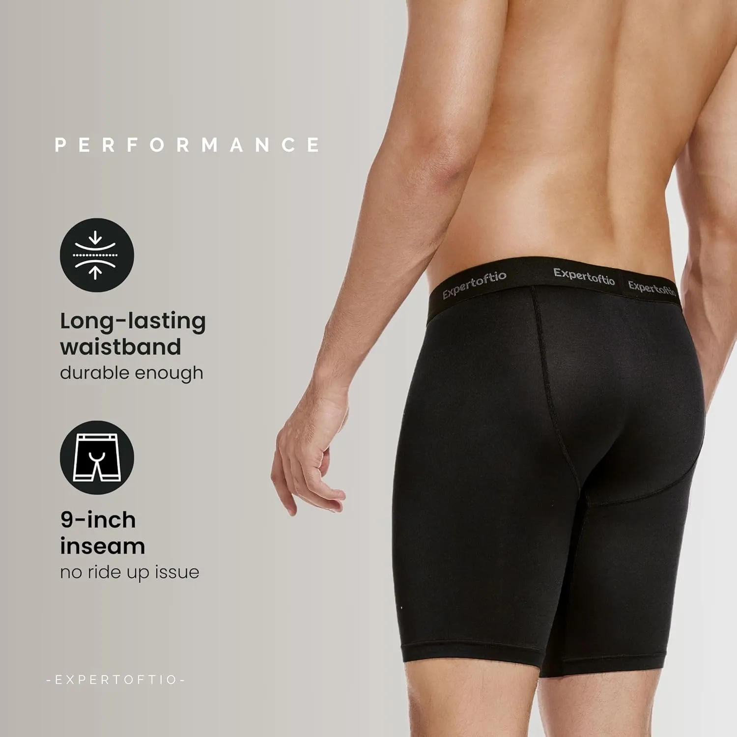 Men's Underwear 9 Inch Long Leg Boxer Briefs for Men, Performance, Moisture Wicking Pack, Anting Chafing, Fly