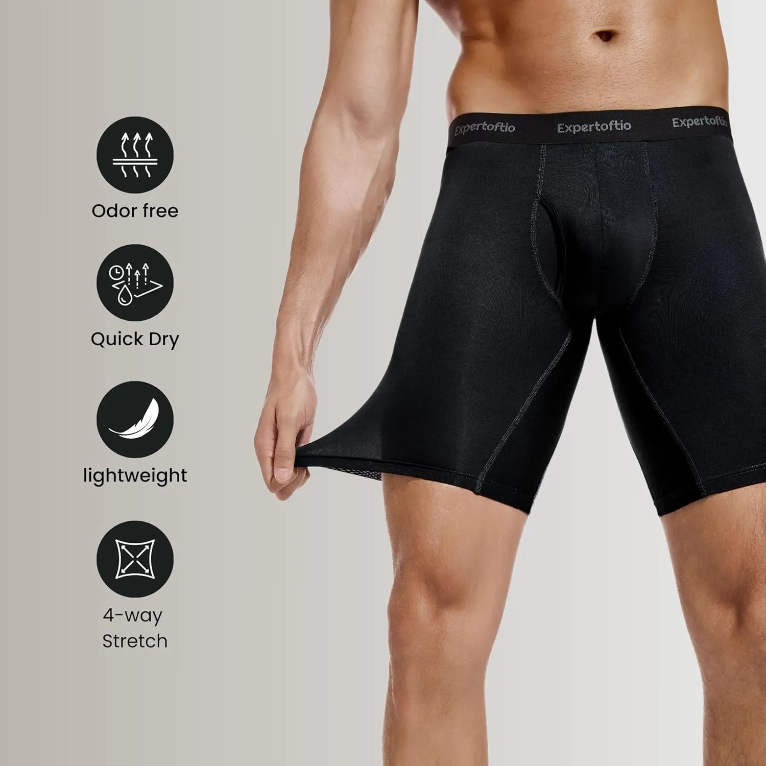 Men's Underwear 9 Inch Long Leg Boxer Briefs for Men, Performance, Moisture Wicking Pack, Anting Chafing, Fly