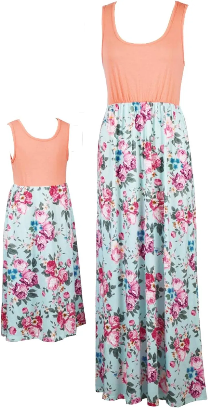 Mommy and Me Boho Floral Family Matching Maxi Dress with Pocket for Mother's Day