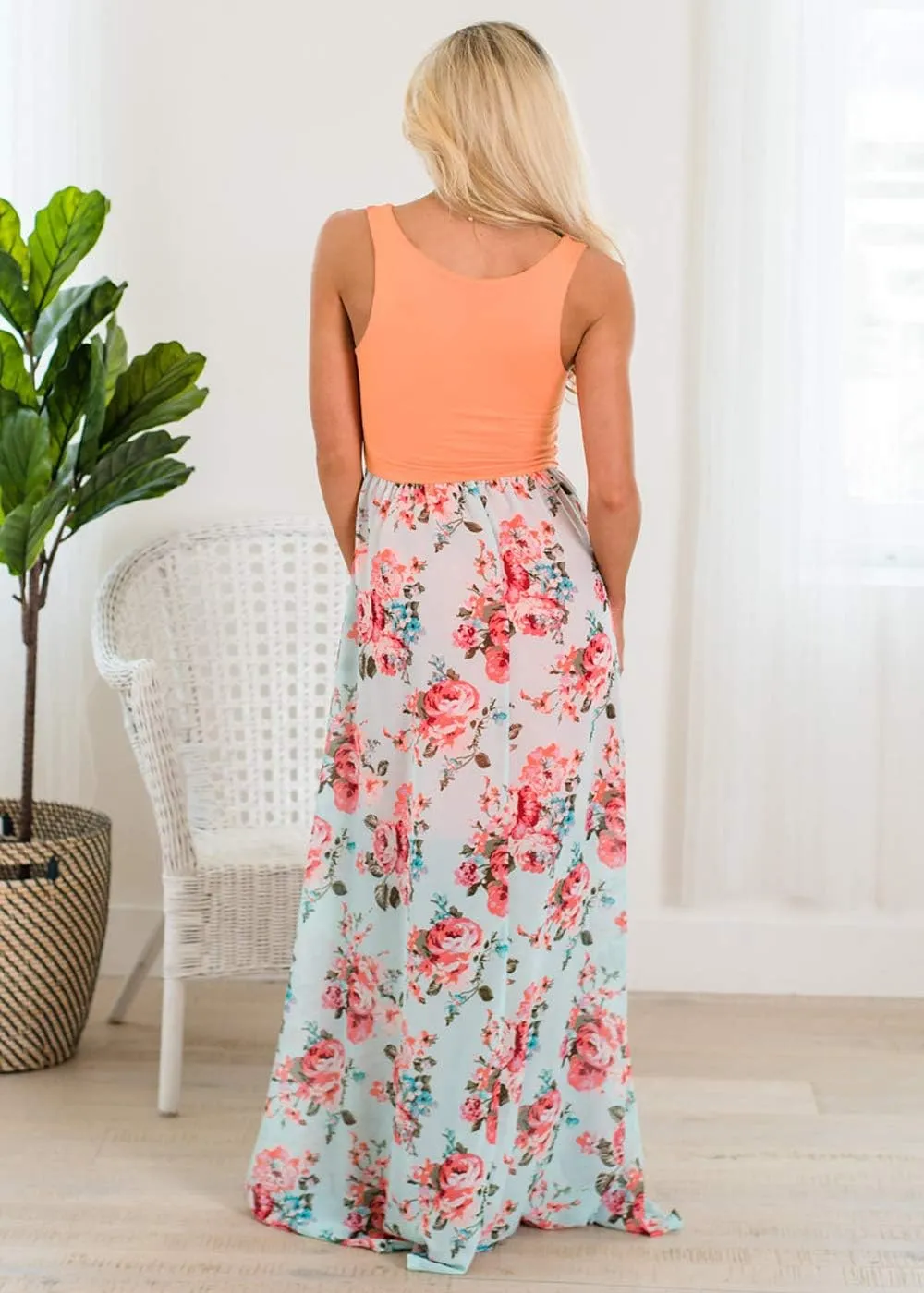 Mommy and Me Boho Floral Family Matching Maxi Dress with Pocket for Mother's Day