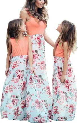 Mommy and Me Boho Floral Family Matching Maxi Dress with Pocket for Mother's Day