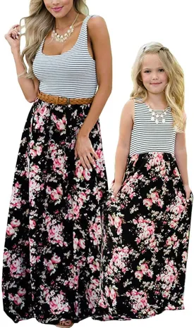 Mommy and Me Boho Floral Family Matching Maxi Dress with Pocket for Mother's Day