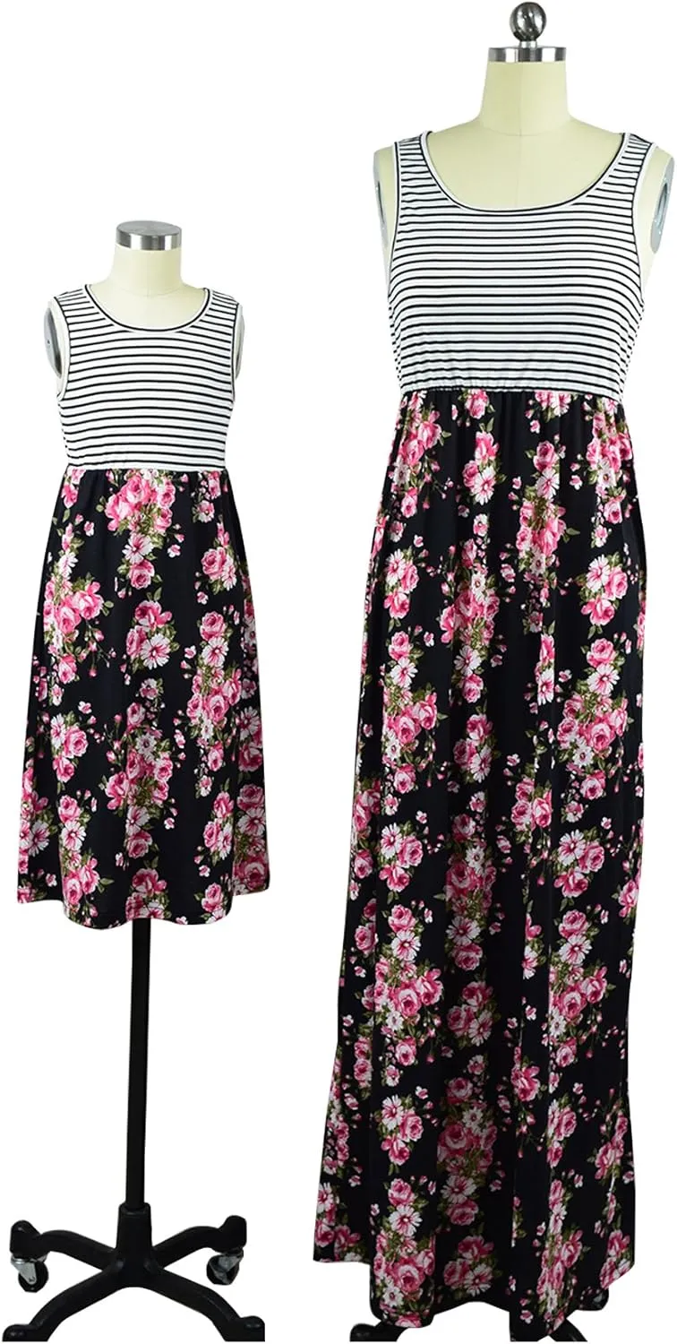 Mommy and Me Boho Floral Family Matching Maxi Dress with Pocket for Mother's Day