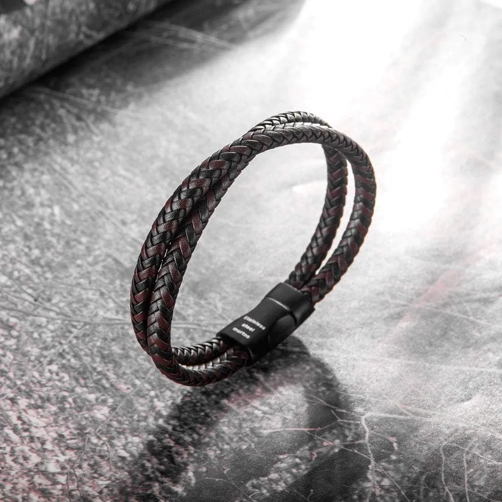 murtoo Mens Bracelet Leather Braided, Brown and Black Leather Bracelet for Men