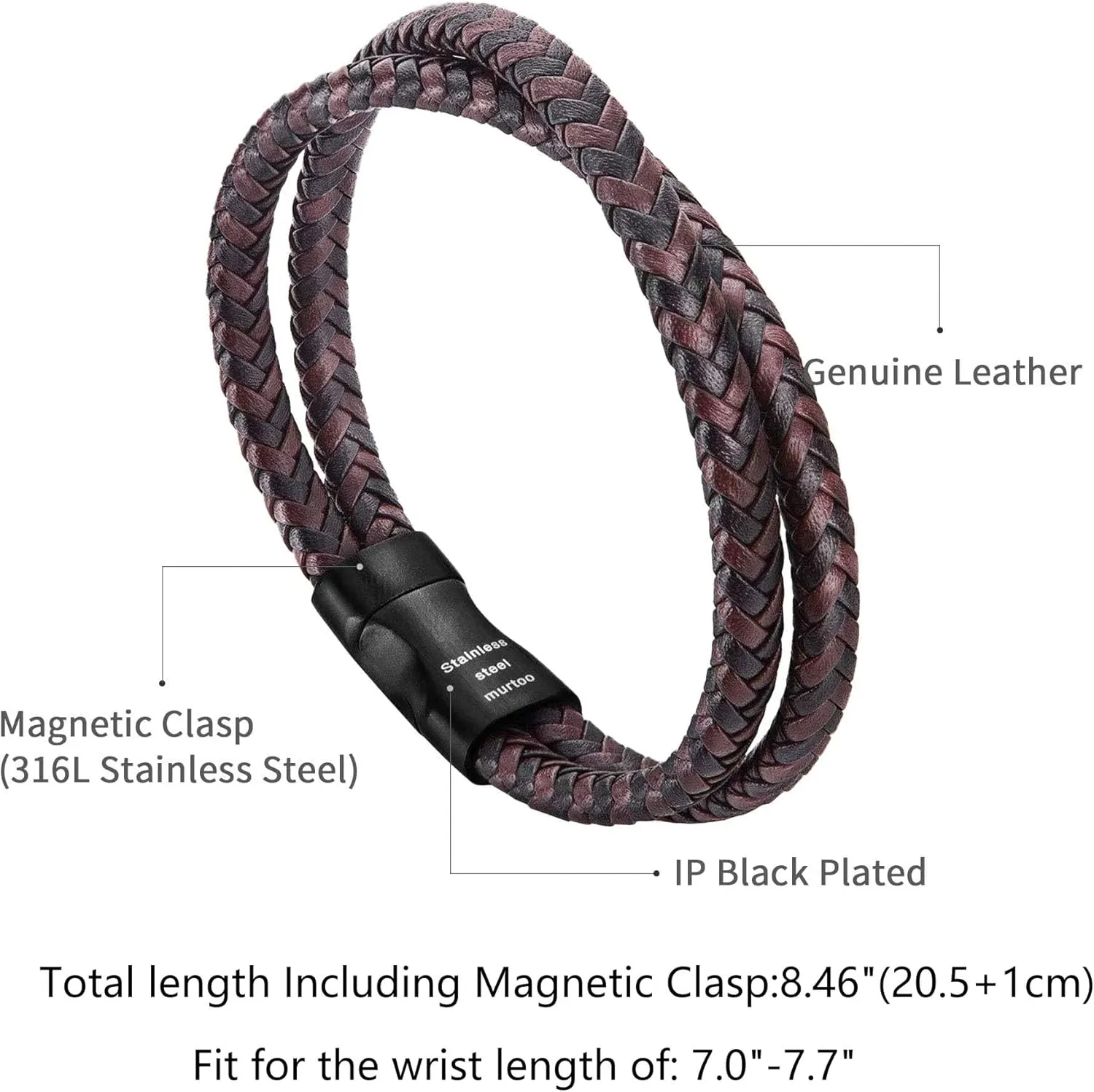 murtoo Mens Bracelet Leather Braided, Brown and Black Leather Bracelet for Men