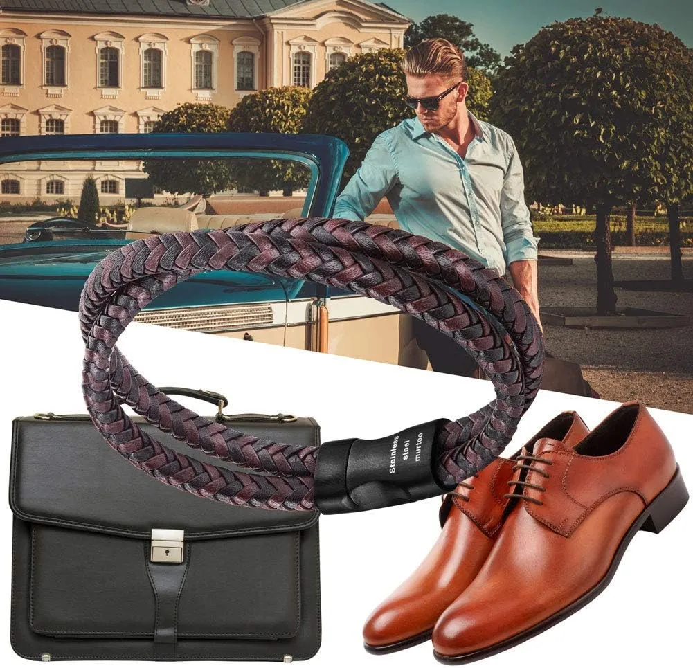 murtoo Mens Bracelet Leather Braided, Brown and Black Leather Bracelet for Men