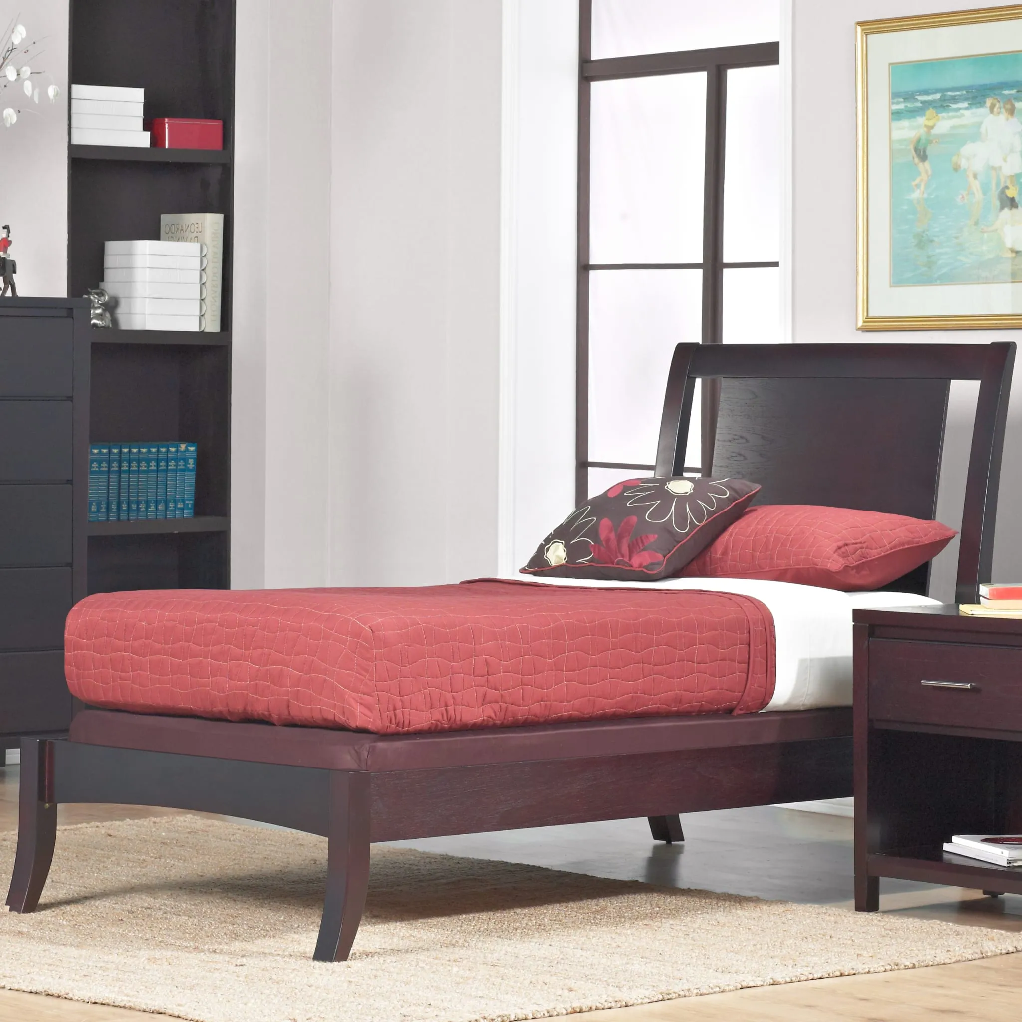 Nevis Wood Sleigh Bed in Espresso