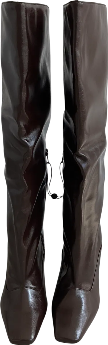 River Island Brown Square Toe High Keg Boots UK 6 EU 39 👠