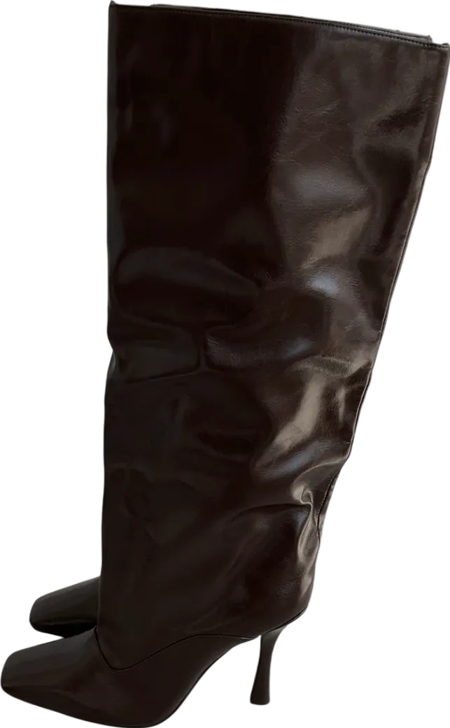River Island Brown Square Toe High Keg Boots UK 6 EU 39 👠