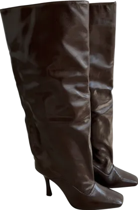 River Island Brown Square Toe High Keg Boots UK 6 EU 39 👠