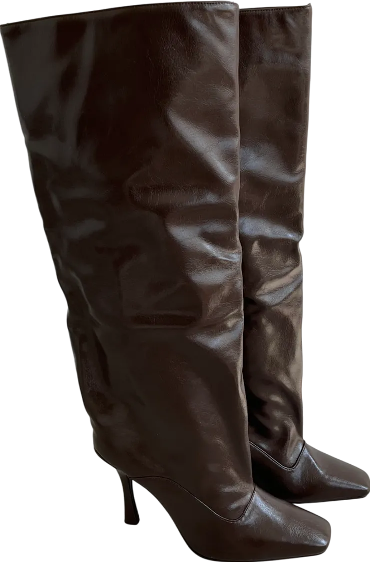 River Island Brown Square Toe High Keg Boots UK 6 EU 39 👠