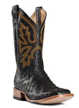 Rod Patrick Black Full Quill Ostrich Broad Square Toe Boots