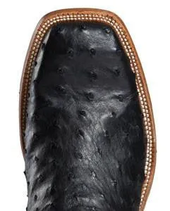 Rod Patrick Black Full Quill Ostrich Broad Square Toe Boots