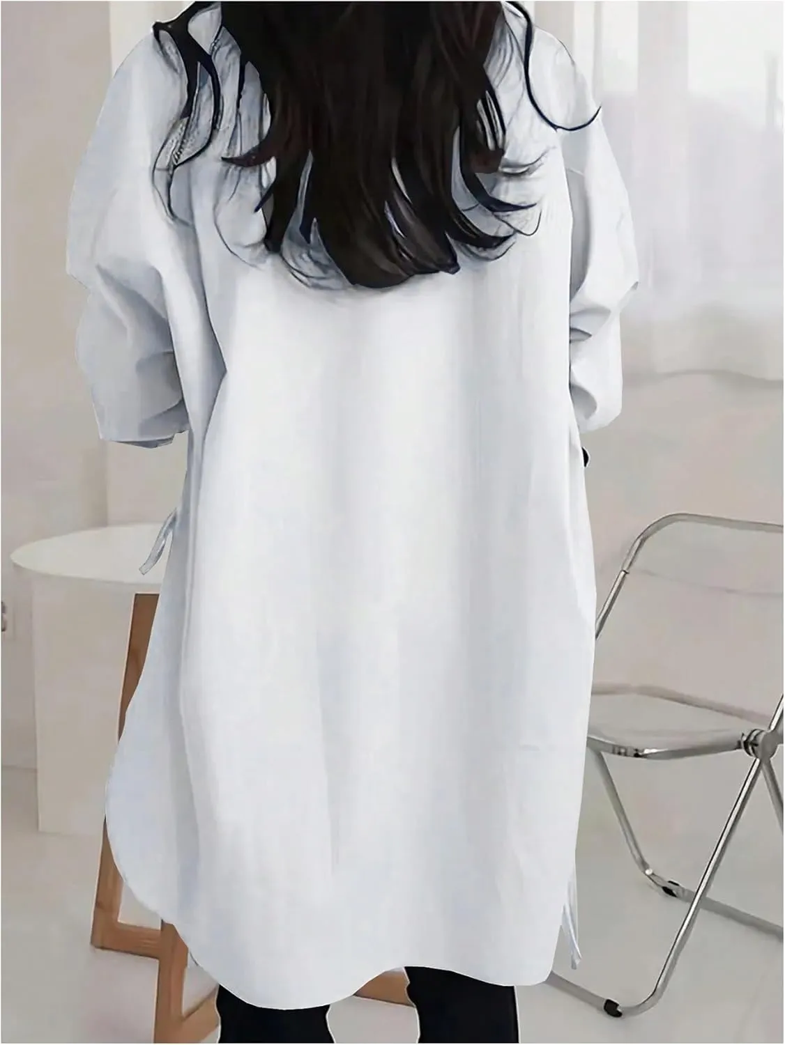 Verdusa Women's Oversized Button Down Shirts Split High Low Long Sleeve Blouses