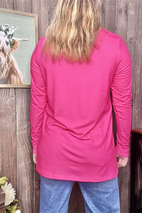 XCH14126 Cactus&boots multi color printed fuchsia fabric long sleeves women tops